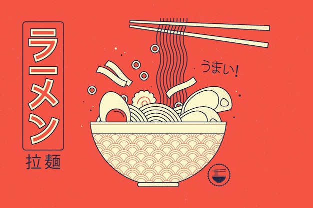 Sfondo di zuppa di ramen geometrica retrò