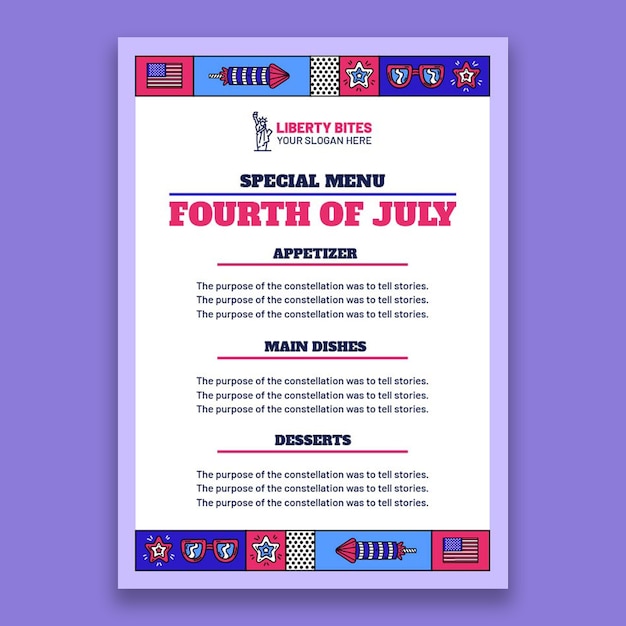 Free vector retro hand drawn fourth of july menu