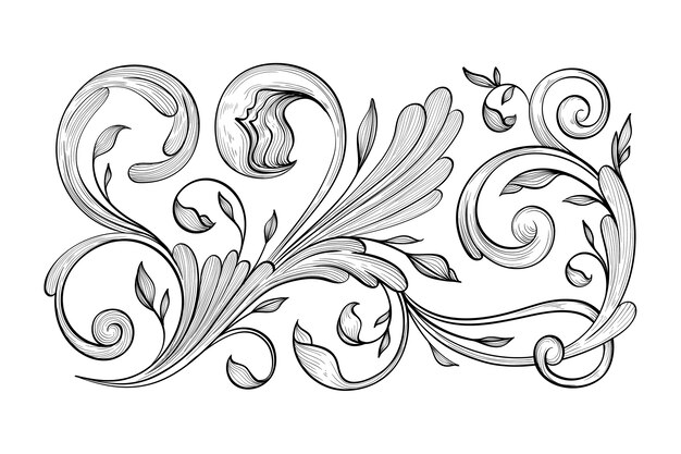 Retro hand drawn ornamental border in baroque style