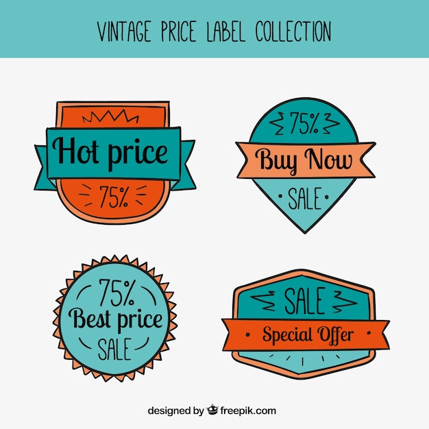 Free vector retro hand-drawn price stickers