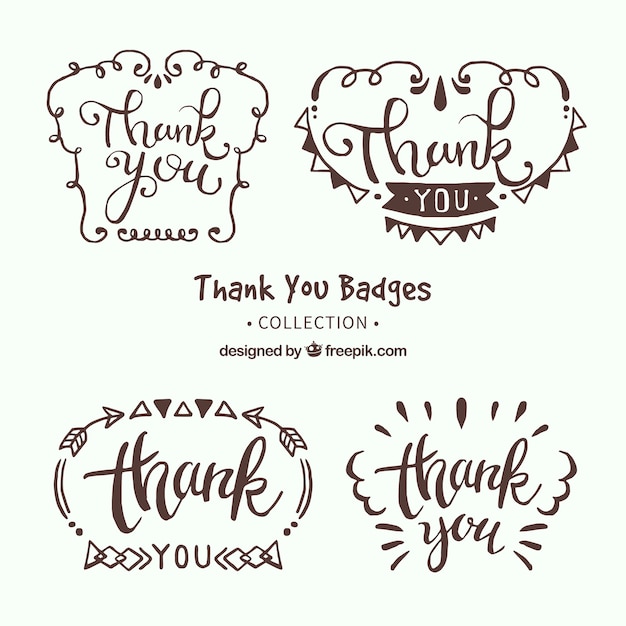 Free Vector retro hand drawn thank you stickers pack