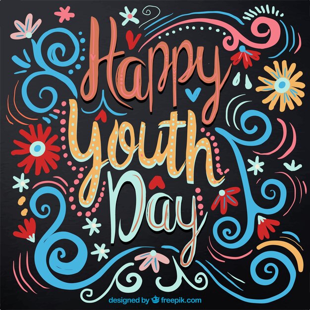 Retro happy day youth background with flowers