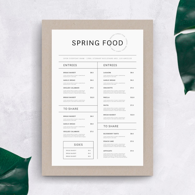 Free vector retro healthy food menu template