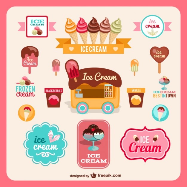 Free vector retro ice-cream sweet badges