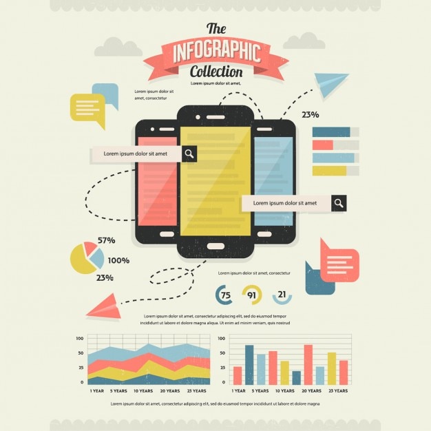 Free vector retro infographic about smartphones