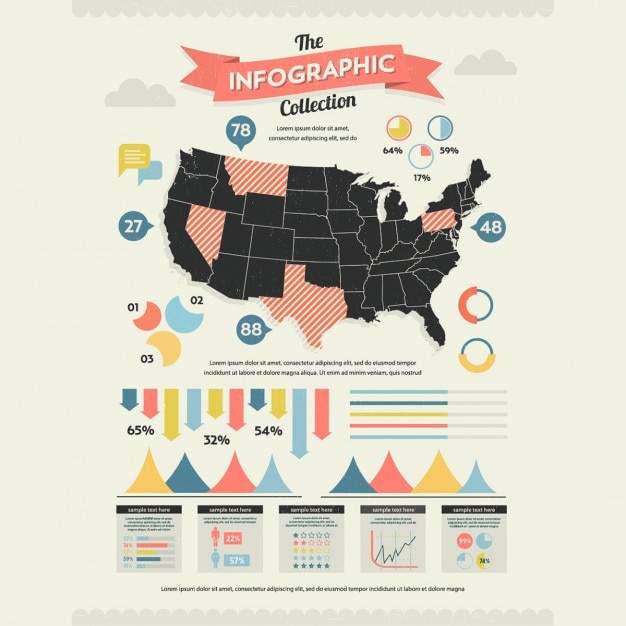 Free Vector retro infographic about u.s.a.