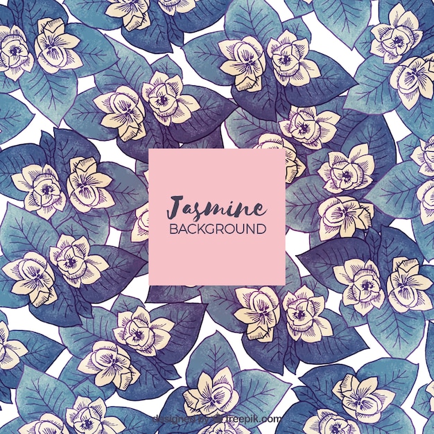 Free vector retro jasmine background with watercolor leaves