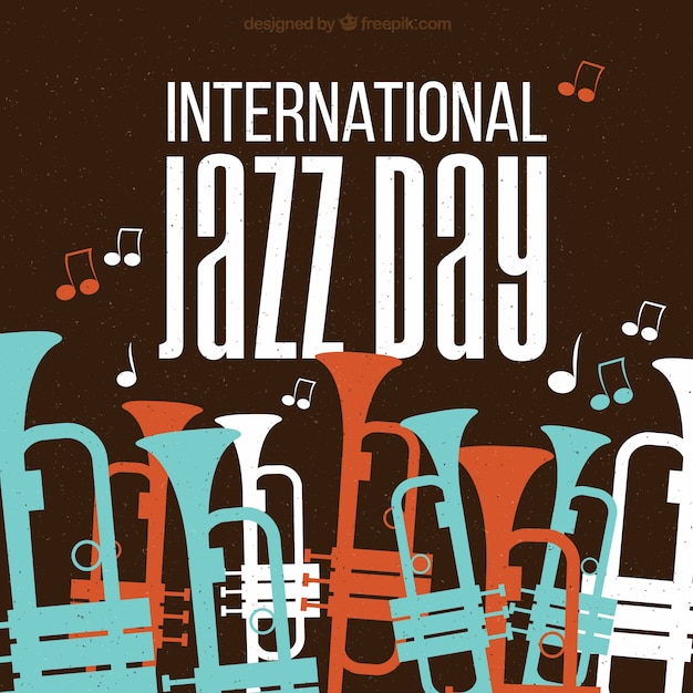 Retro jazz background with colored trumpets
