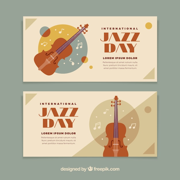 Retro jazz day banners with violin
