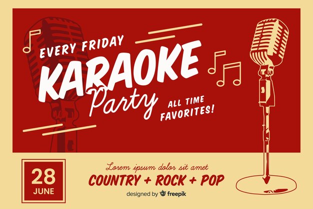 Retro karaoke party banner template