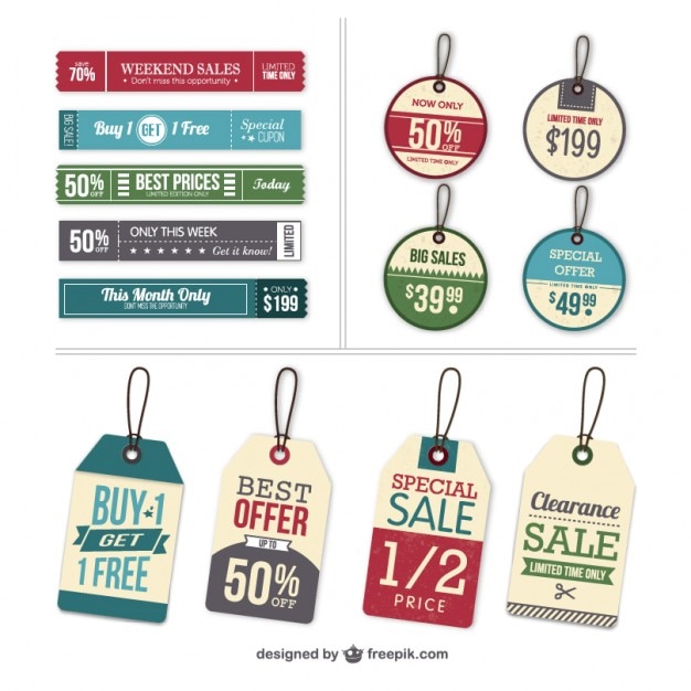 Free vector retro labels and tags set