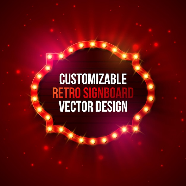 Retro Light Bulb Frame Billboard or Lightbox Illustration with Customizable Design on Red Background