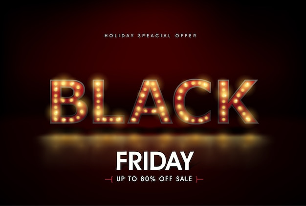 Retro light sign black friday sale banner design template.