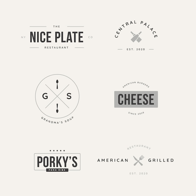 Free vector retro logo collection for different restaurants