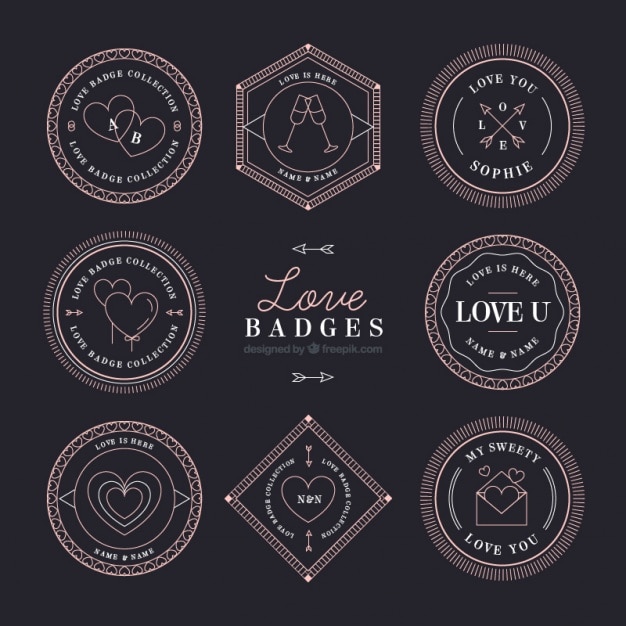 Free vector retro love stickers set in geometric style