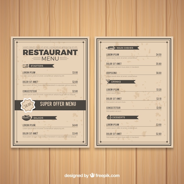 Free vector retro menu template