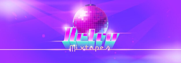 Retro mixtape dance banner with disco ball