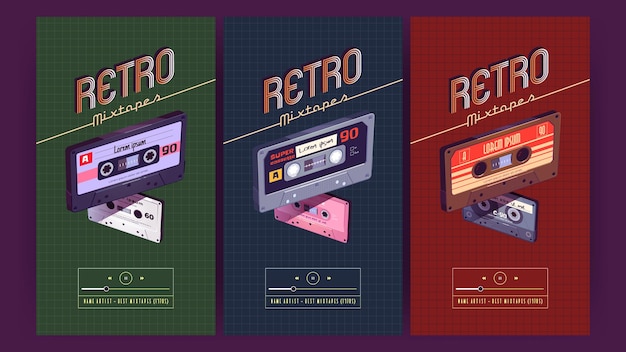 Retro mixtapes posters with old audio cassettes