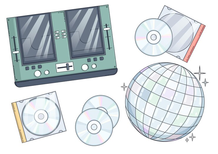 無料Vector ディスコボールのアイコン付きのレトロ音楽のパーティー要素