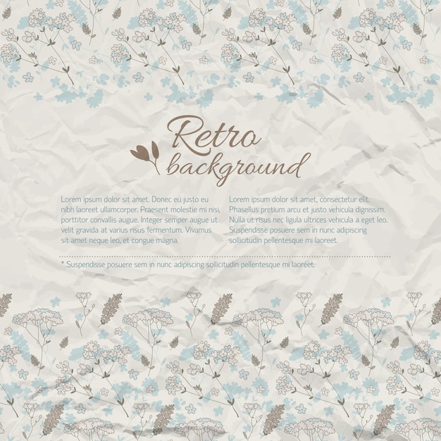 Free vector retro natural background with text meadow flowers on textured crumpled paper