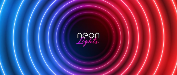 Free Vector retro neon circular blue and red light banner