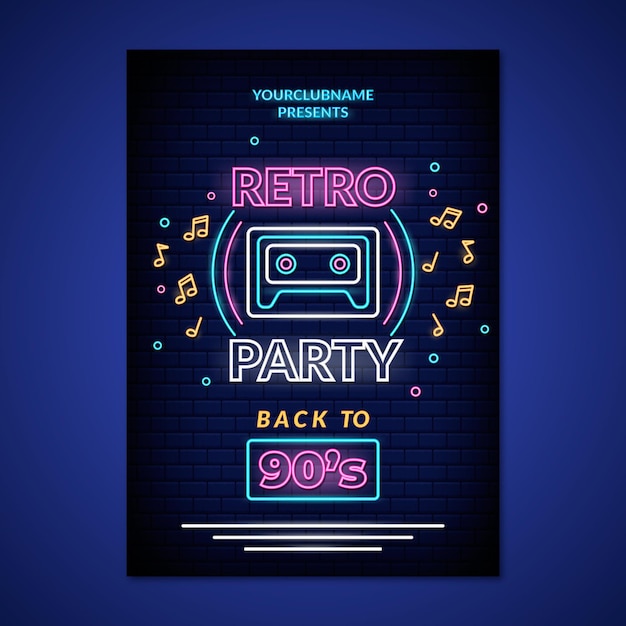 Free vector retro neon party poster