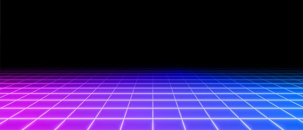 Retro neon perspective grid floor background