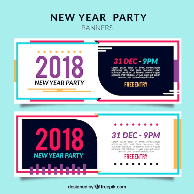 Retro new year 2018 party banners