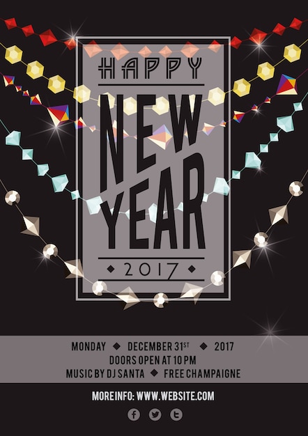 Retro new year with lights garland poster