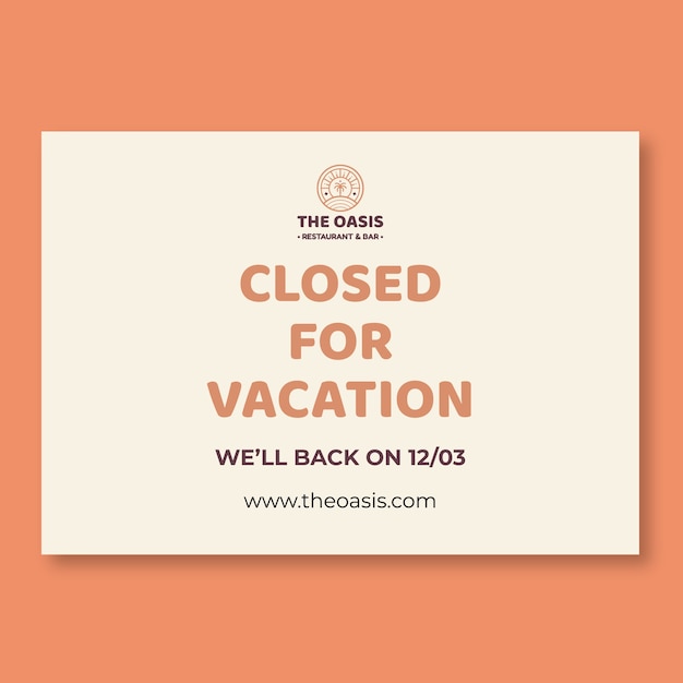 Free vector retro the oasis restaurant closed for vacation sign