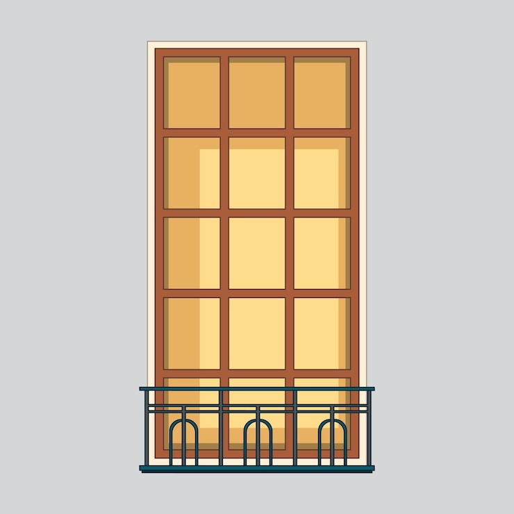 Free Vector retro old european style windows with little balcony