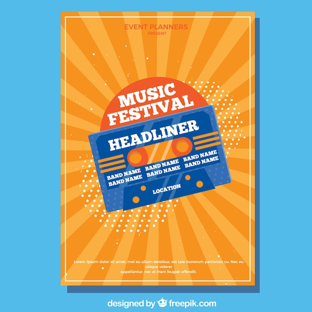 Free vector retro orange music festival flyer template