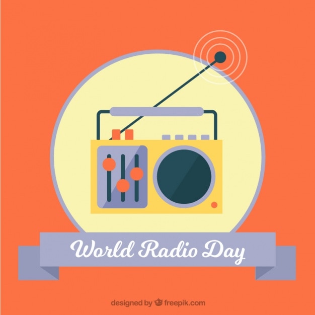 Vettore gratuito retro arancione world radio day background