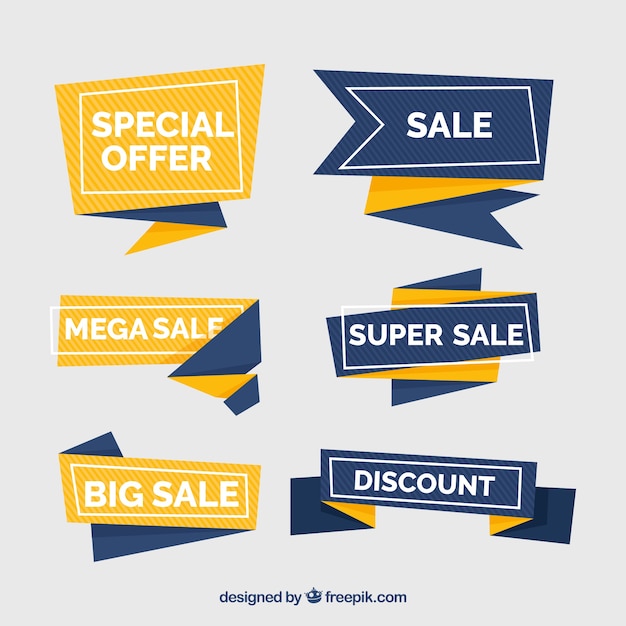 Retro origami stickers set with discounts