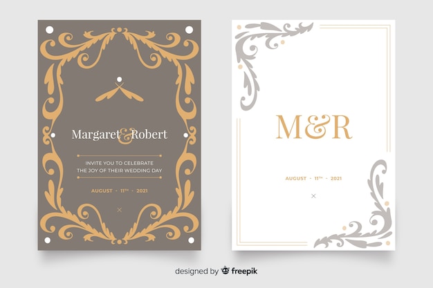 Retro ornamental wedding invitation template