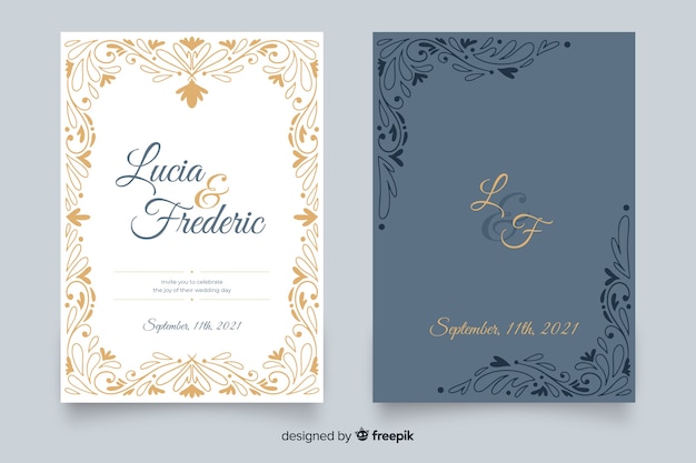 Retro ornamental wedding invitation template