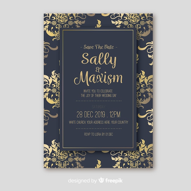 Free vector retro ornamental wedding invitation template