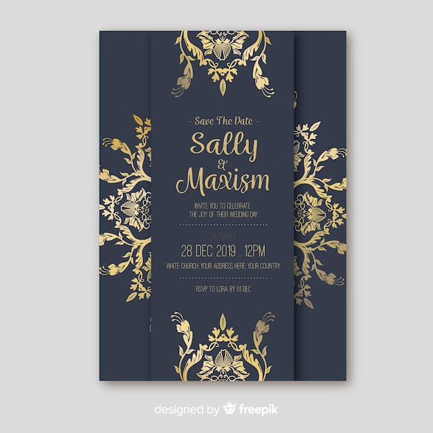 Free vector retro ornamental wedding invitation template