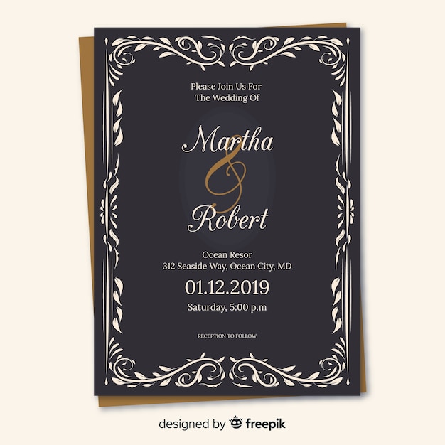 Retro ornamental wedding invitation template