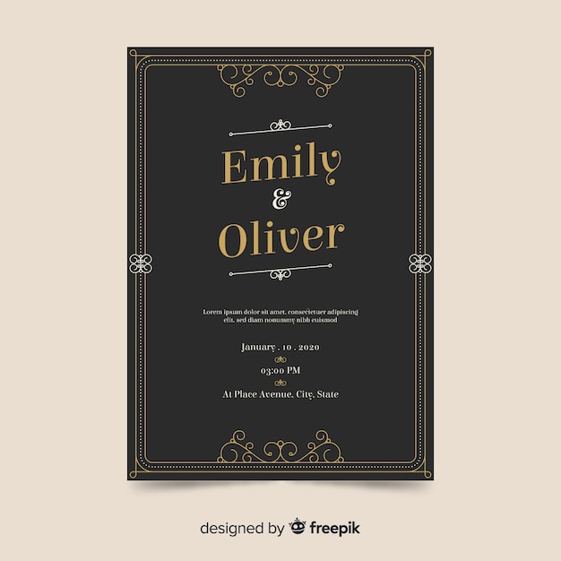 Retro ornamental wedding invitation template