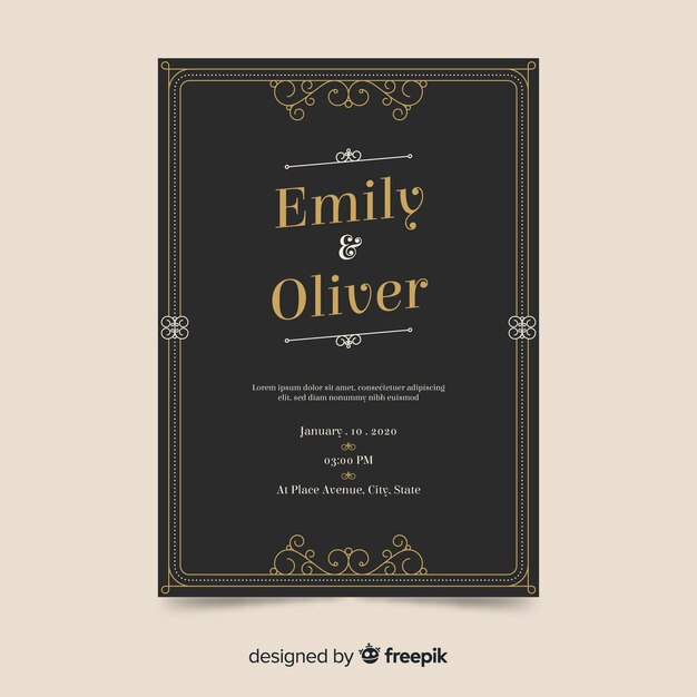 retro ornamental wedding invitation template