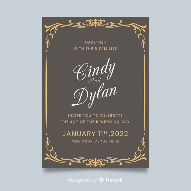 retro ornamental wedding invitation template