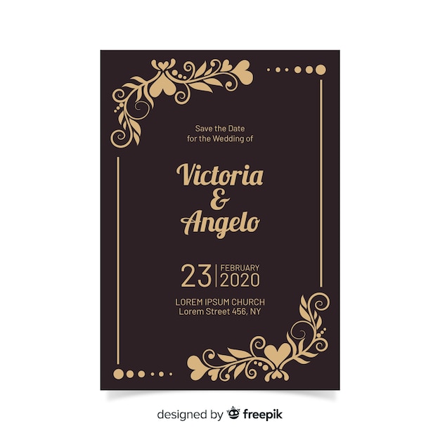 Retro ornamental wedding invitation template