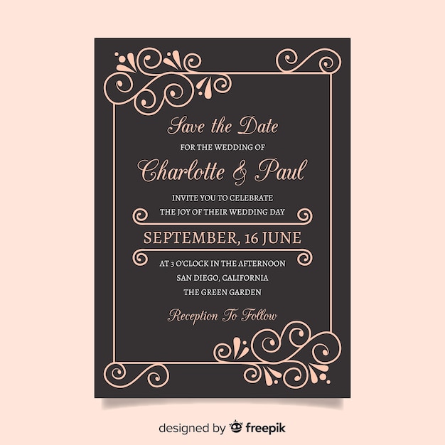 Retro ornamental wedding invitation template