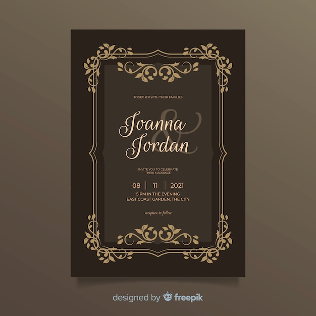 Free vector retro ornamental wedding invitation template