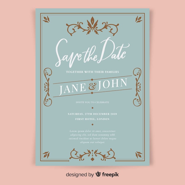 Free vector retro ornamental wedding invitation