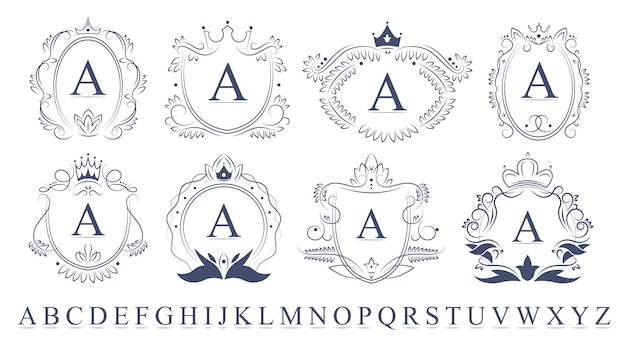 Free vector retro ornate monogram emblems set