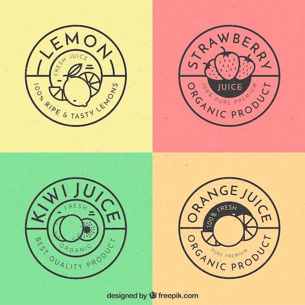 Retro pack of four round fruit labels