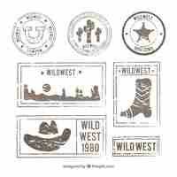 Free vector retro pack of wild west post stamps