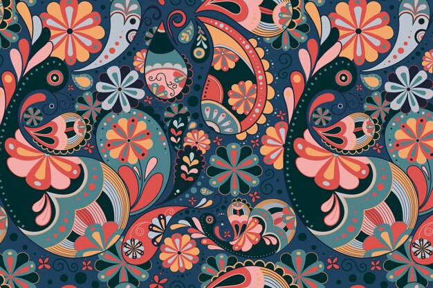 Ретро Пейсли фон, эстетический цветочный узор вектор